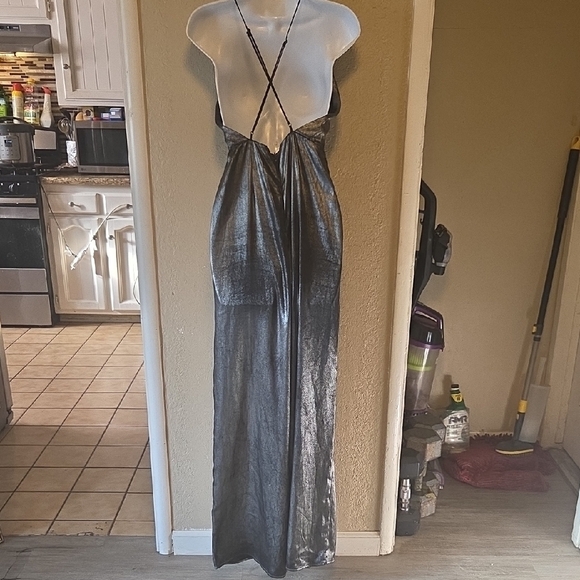 Astr Metallic Silver Halter Jumpsuit - Picture 2 of 5